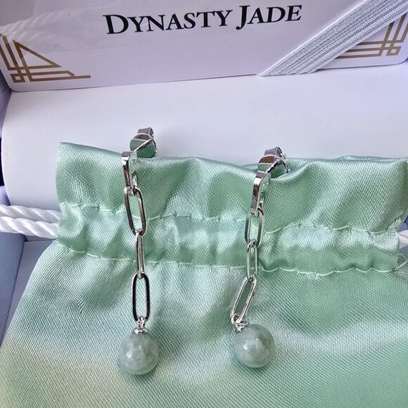 Dynasty ✦ Certified Jade Swirl Drops ✦ 925 Silver Marquise Earrings Green NWT - Picture 4 of 12